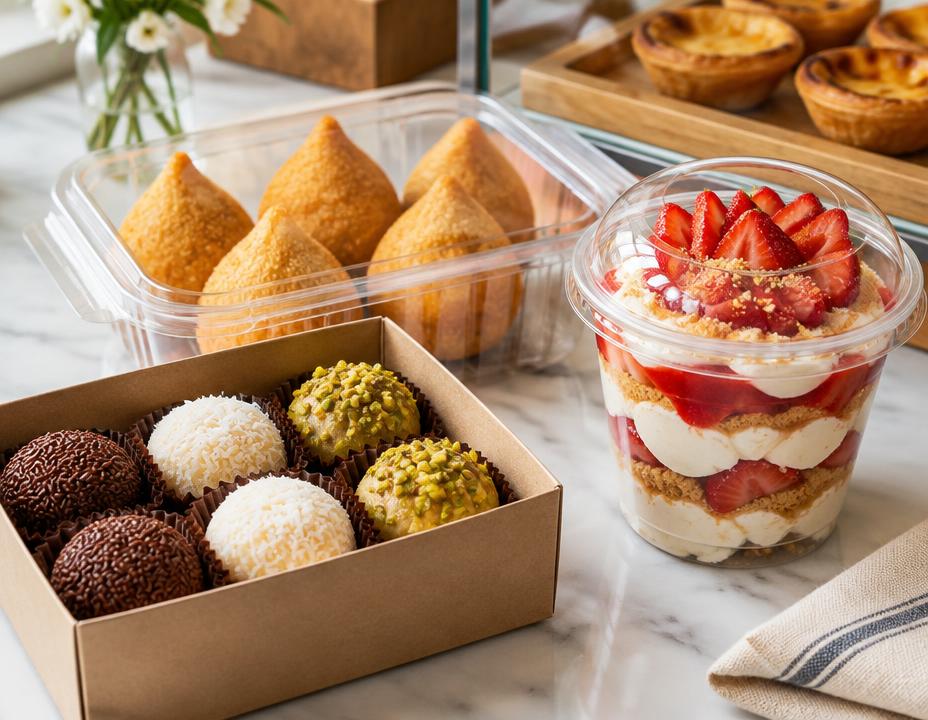 Doces e salgados prontos para venda